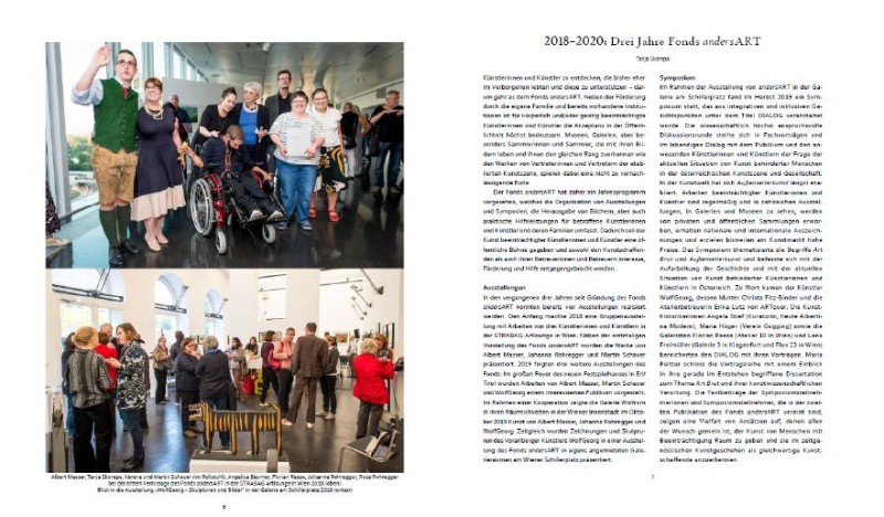 Buchvorschau mit dem Beitrag "2018-2020: Drei Jahre Fonds andersART" von Tanja Skorepa